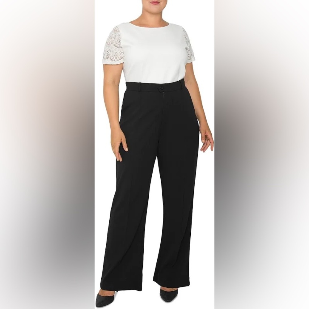 Standards & Practices Pintuck Stretch Crepe Wide Leg Pleated Trousers Bla 18 NWT